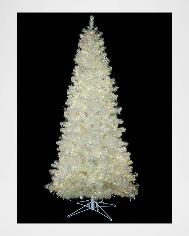 9' White Iridescent Pre-Lit Christmas Tree with 8 Light Functions